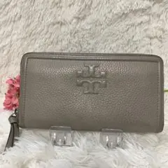 TORY BURCH トリーバーチ 長財布 ラウンドジップ グレー系 ロゴ