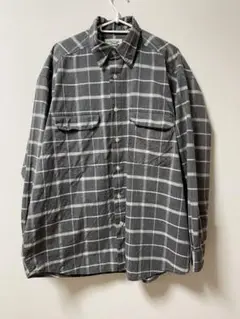 グレー，黒，白チェックシャツ　フラップポケット　Lサイズ