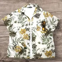 90s ヴィンテージ 半袖アロハシャツ 透かし ボタニカル L XL 生成り 花