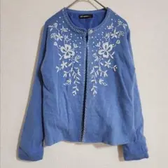 花柄ビジュー付きカーディガン（F）刺繍入りニット/きれいめ/着回し