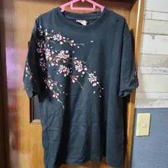 花柄刺繍 半袖Tシャツ 黒