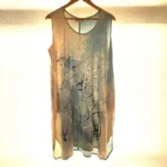 綿100% ノースリーブ　ワンピース　チュニック　ペイント　アート　個性的