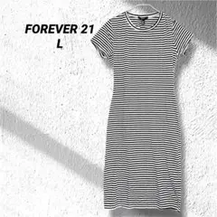 FOREVER 21 ストライプ 半袖ワンピース L バックオープン