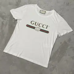 グッチ 白半袖Tシャツ オールドロゴ オールドグッチ M
