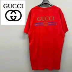 極 美品 レア グッチ GG ロゴ プリント 半袖 コットン Tシャツ レッド