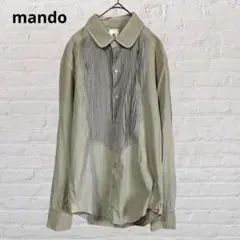 8296♡マンド シルク混 長袖Tシャツ フロントタックブラウス　グレー系 L