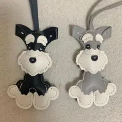 【２個セット】シュナウザー バッグチャーム グレー+ブラック わんちゃん 犬