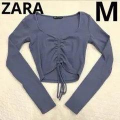 ZARA　ザラ　M 長袖Tシャツ　ショート丈　ブルー　水色　リブ　クロップドＴ