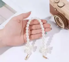 チェーンストラップ パール リボン