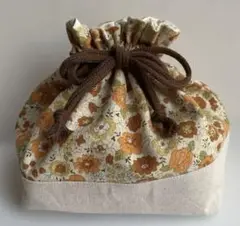 お弁当袋　巾着袋　ハンドメイド　入園入学　花柄　yuwa オレンジ