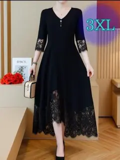 上品 女性ブラックのAラインワンピース 3XL