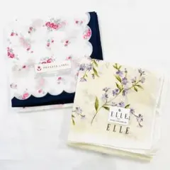 Y501-150④【未使用】ハンカチ　２枚　花柄　ELLE　プライベートレーベル