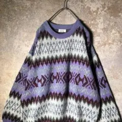 【ヴィンテージ】紫の総柄クルーネックニット used 古着 ZAS13