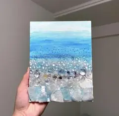 ハンドメイド 海　砂浜　絵画 テクスチャーアート　立体的　アクリル画