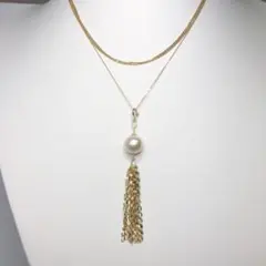 ☆ラスト1点☆k18南洋真珠タッセル4連チェーンネックレス