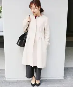 日本製 アルパカ混【La TOTALITE】ノーカラーコート SIZE36