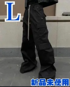 新品未使用 カーゴパンツ Lブラックナイロンワイドカーゴパンツ韓国系