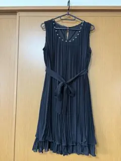 【美品】アサクラ　プリーツ　ドレス　ブラック　冠婚葬祭　フォーマル　38