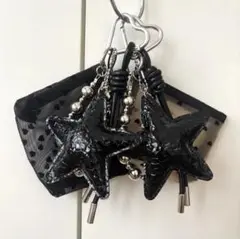 じゃらじゃらキーホルダー バッグチャーム メッシュポーチ付きブラックスター★