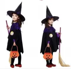 【新品未使用】ハロウィン コスプレ 魔女 ポンチョ マント 帽子セット 110