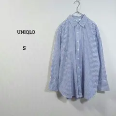 ユニクロ　シャツ　ブラウス　ストライプ　ブルー　綿100％　長袖　レディース