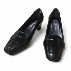 【極美品】銀座かねまつ パンプス ローファー エナメル ブラック 黒 24㎝