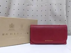 極美品 BURBERRY バーバリー 三つ折り ロングウォレット 長財布 レッド