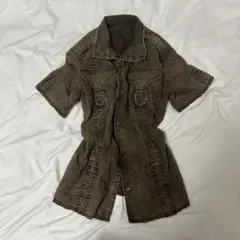 00's vintage ギミック　ブラウン ワークシャツ 半袖　亜熱帯