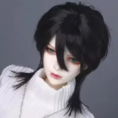ドールウィッグ 8～9インチ ブラック 黒髪 ショートヘア ウルフ SD BJD