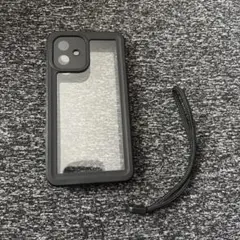 iPhone12miniブラック スマホケース 透明カバーストラップ付き
