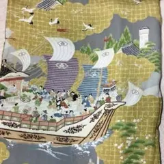 長襦袢◆南蛮人 帆船◆アンティーク 男物 おもしろ柄 図変わり 大正ロマン 着物