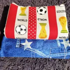 サッカーボール（綿麻）＆ポケット星（綿）　ハンドメイド　2枚まとめ売り
