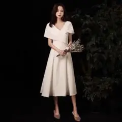 ミモレ丈 ウェディングドレス ナチュラル 白 ドレス 前撮り 結婚式 花嫁