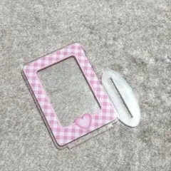 チェキケース　スタンド　ギンガムチェック　ピンク色