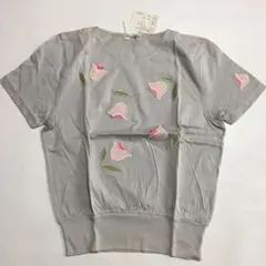 Monte Azul 花刺繍 半袖Tシャツ Lサイズ　グレー