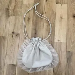 【美品】Kaene シフォンフリルレザーバッグ　ライトベージュ　カエン