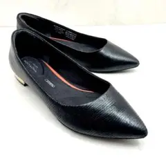 294【美品】ROCK PORT レザーパンプス　ローヒールブラック22.0cm