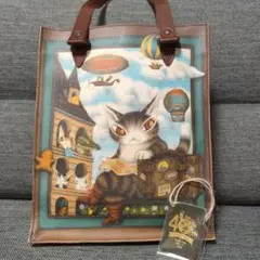 貴重★わちふぃーるど猫のダヤン　牛革　レザーアートトートバック　旅に出る用意