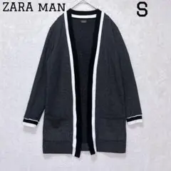 ZARA MAN ニットカーディガン S 黒 長袖 羽織り テーピングライン