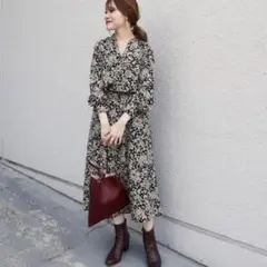 新品　SHIPS　any 花柄 長袖 ロングワンピース