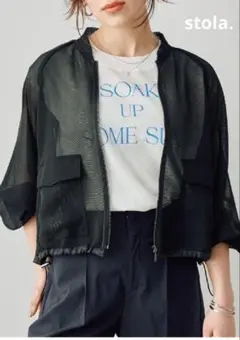 美品 Stola. 38 現行品 シアーメッシュブルゾン 黒 ジップアップ