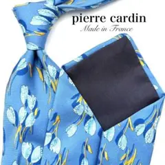 【美品】 pierre cardin ネクタイ 総柄 花柄 ライトブルー 水色