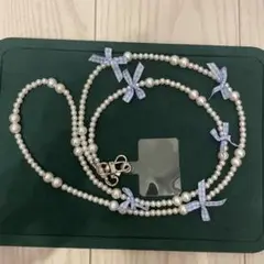 パールとチェックリボンのスマホショルダーストラップ　新品