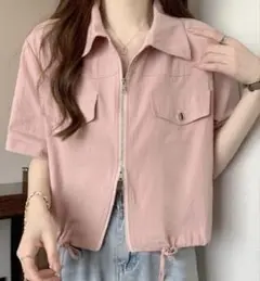 SHEENA 半袖ジップアップシャツ M ピンク
