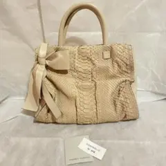ANDREA MABIANIパイソン×牛革リボンのベージュバッグ