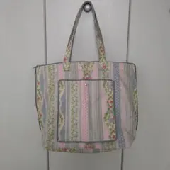 フラワープリント ストライプ トートバッグ