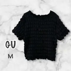 GU ジーユー Tシャツ 半袖（M）シャーリングTシャツ ブラック 美品 春夏物
