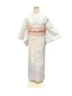 訪問着　夏着物　絽　夏物　アイボリー　花　153ｃｍ　小さいサイズ