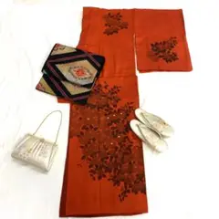 【S50】着物 訪問着・付下 袷 正絹 菊 椿 刺繍 金駒刺繍 単品販売♪