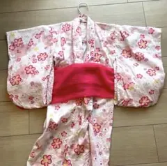 花柄着物 ピンクと白